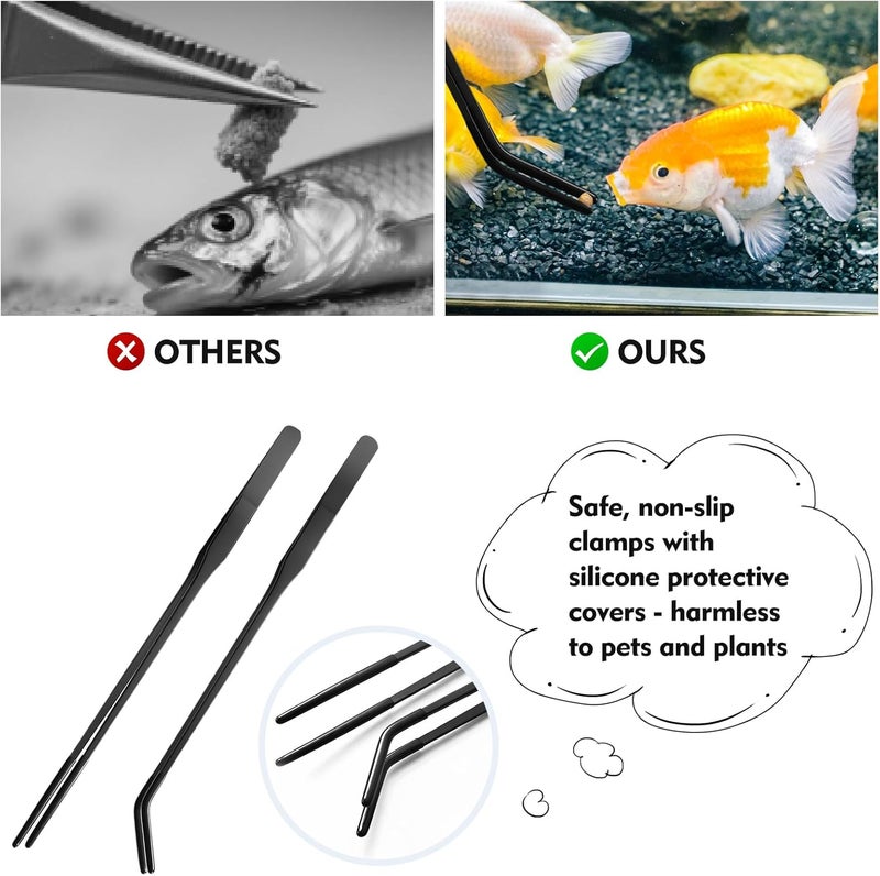 feehope 3 Pcs Multi-Functional Axolotl Tank Accessories, Pro-Grade Straight and Curved Long Tweezers with Extended Reach and Ergo-Grip, Plus a Precision Coral Feeder in One Care Bundle - Image 4